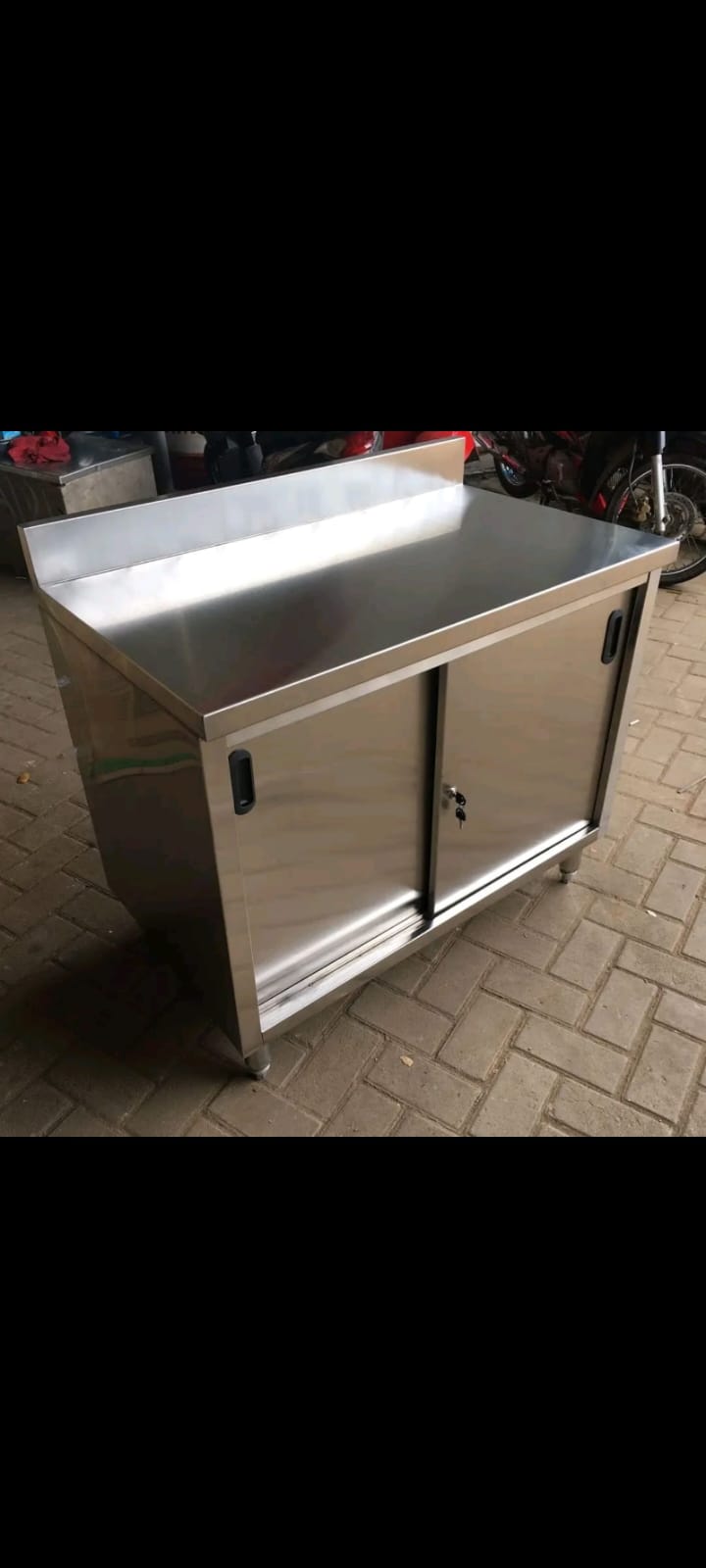 Stainless Steel Cabinet Worktable with Sliding Doors