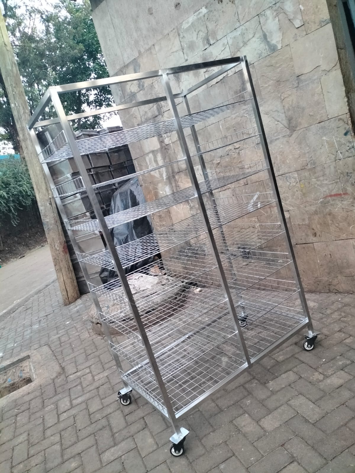 Flower Display Cart with Wheels Greenhouse Trolley Plant Grow Rack