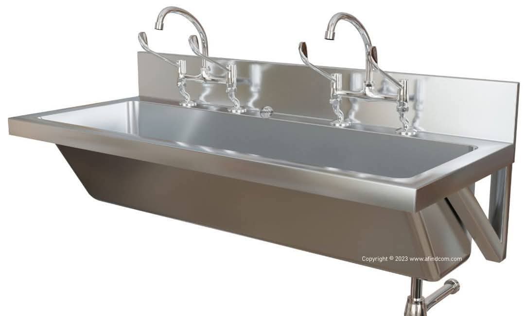 Wall-Mounted Multi-Station Hand Sink with Faucets